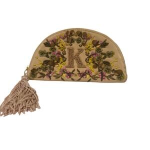 Anna Harlow Russo x Anthrpologie Leather Beaded Bag Letter K Monogram